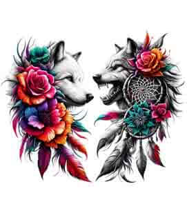 Bling Art Tribal Tattoo Instant Digital Download - Dreamcatcher - Rose Wolf Floral Detachment 1