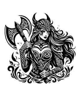 Viking Warrior Shield Maiden - Battle Axe - Instant Digital Download