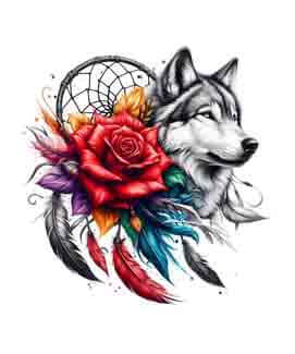 Bling Art Tribal Tattoo Instant Digital Download - Dreamcatcher - Wolf Floral Serenade 1