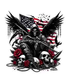 Bling Art Tribal Tattoo Instant Digital Download - American Patriot - Rose Grim Reaper Throne 1