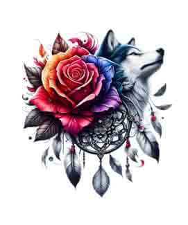 Bling Art Tribal Tattoo Instant Digital Download - Dreamcatcher - Rose Wolf Mystic 1