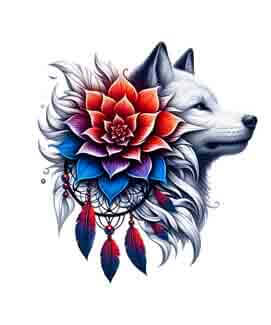 Bling Art Tribal Tattoo Instant Digital Download - Dreamcatcher - Rose Floral Wolf 1