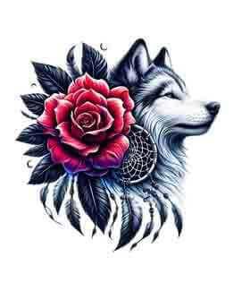 Bling Art Tribal Tattoo Instant Digital Download - Dreamcatcher - Rose Wolf Passion 1