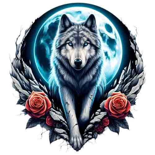 Moon Wolf Tribal Tattoo Art - Instant Digital Download