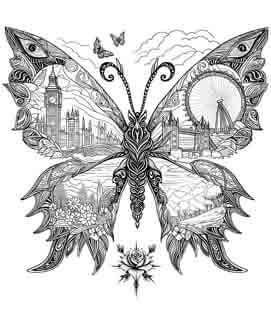 London Butterfly - Tribal Tattoo Art - Digital Black and White Design (PNG, JPEG, SVG) - Instant Download for Tattoos, T-Shirts, Wall Art