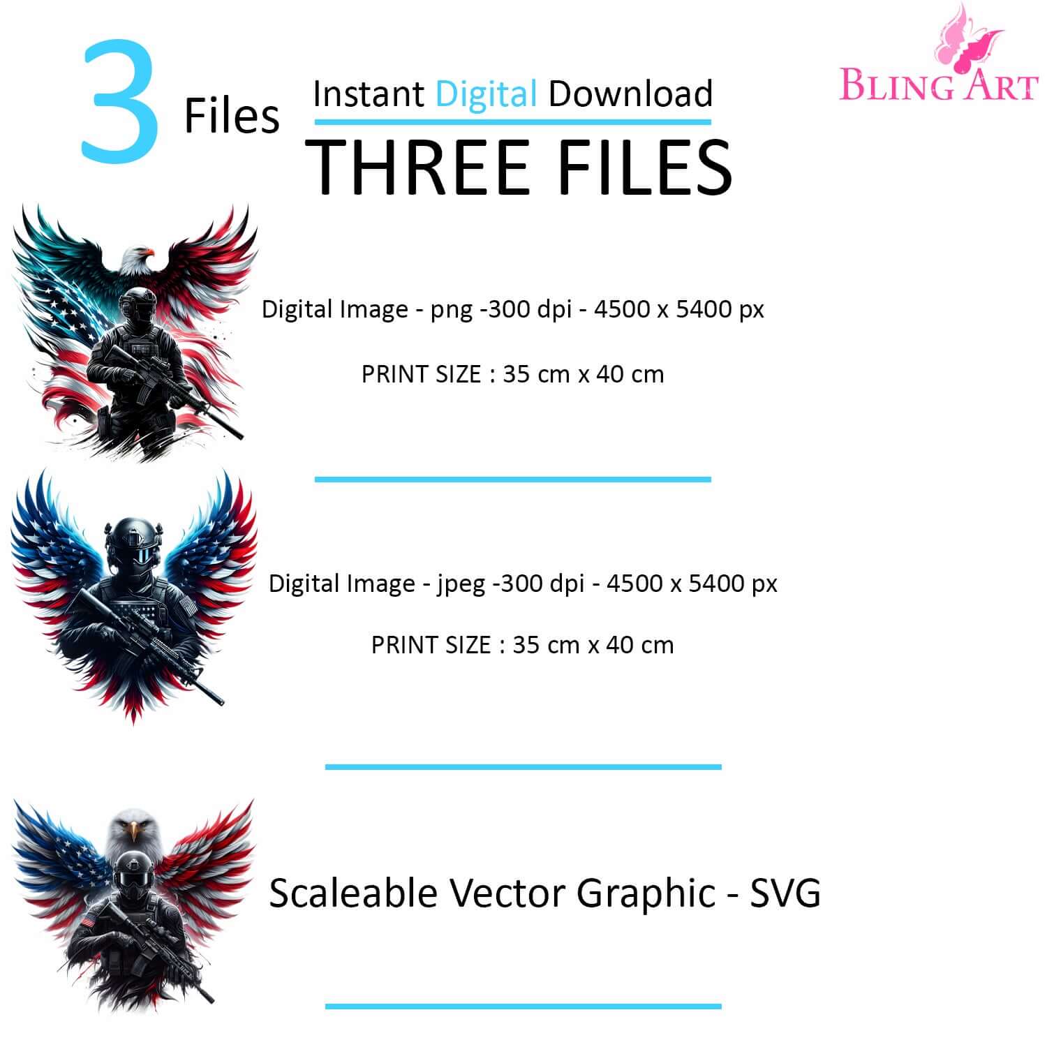 Bling Art Tribal Tattoo Instant Digital Download - American Patriot Soldier - Eagle Pride 1