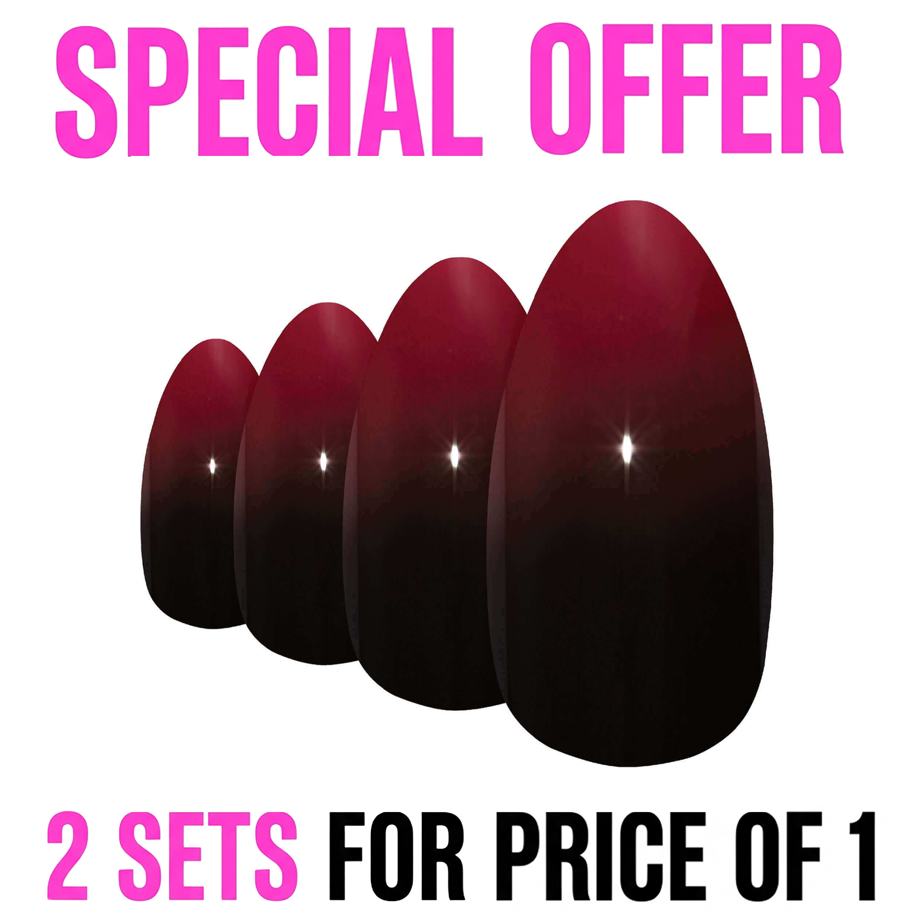 False Nails by Bling Art Red Black Almond Stiletto Acrylic 24 Fake Long Tips