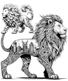 Lions in Nairobi - Tattoo Art - Digital Black and White Design (PNG, JPEG, SVG) - Instant Download for Tattoos, T-Shirts, Wall Art