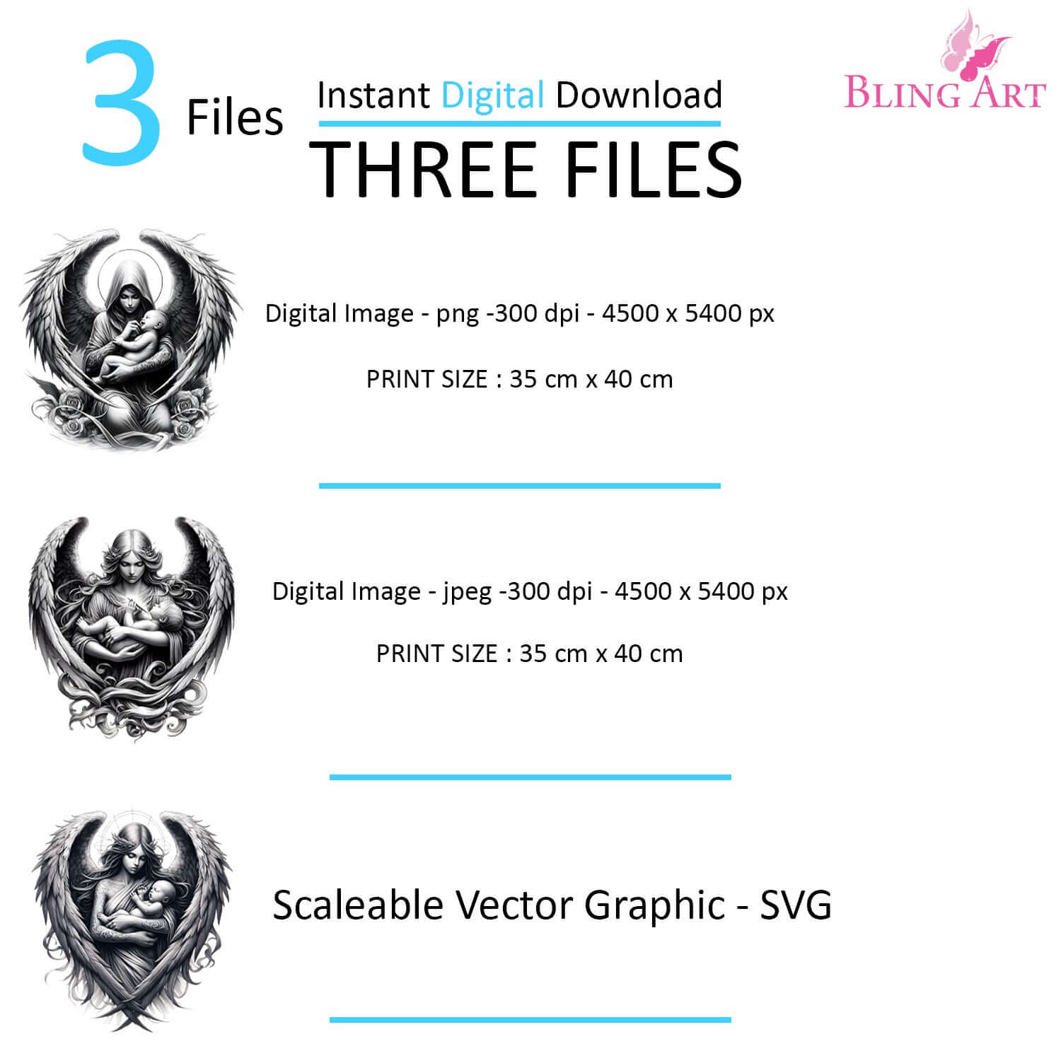 Bling Art Tribal Tattoo Instant Digital Download - Commemorative - Angel Reborn 1