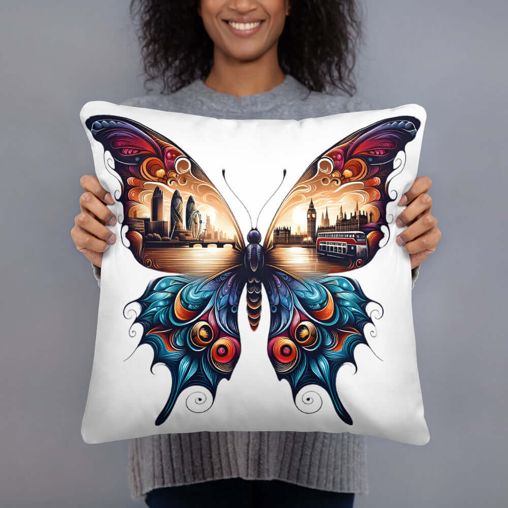 London Butterfly Cushion: City Pillow Design for Home Decor and Lifestyle