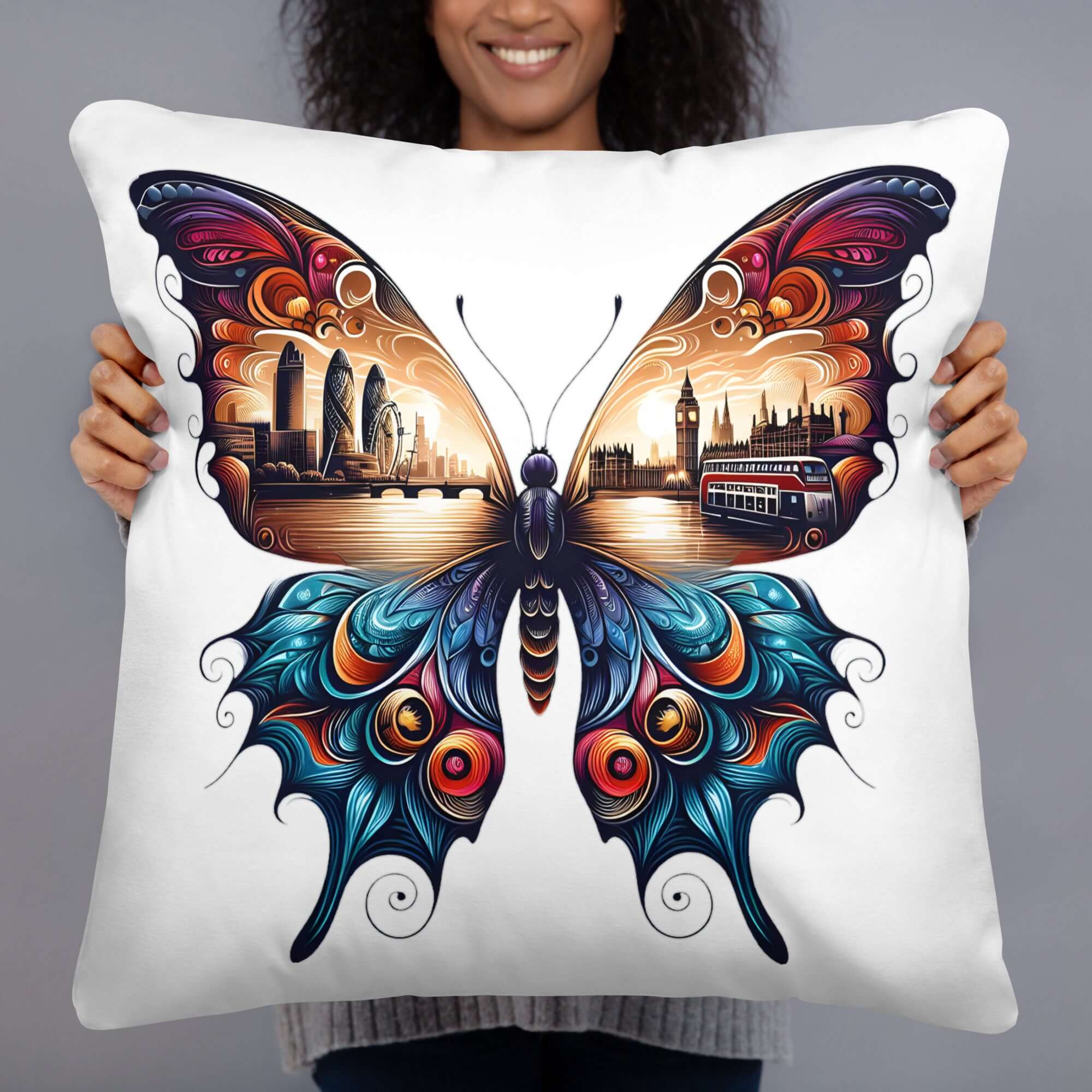 London Butterfly Cushion: City Pillow Design for Home Decor and Lifestyle
