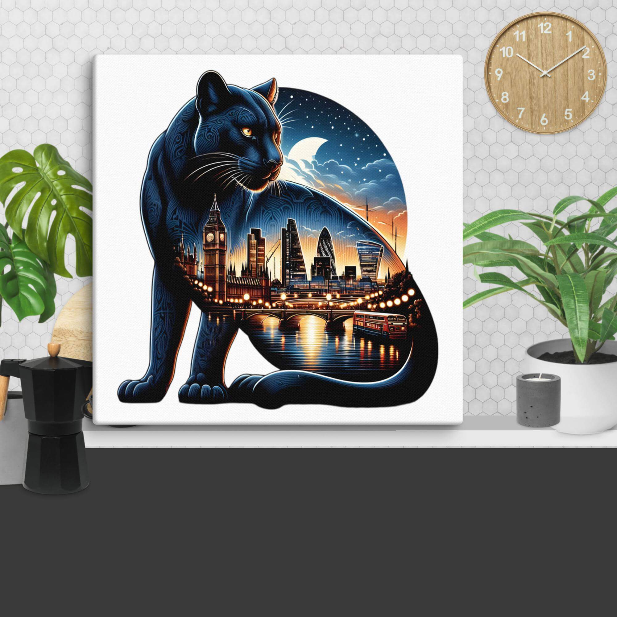 Bling Art Tribal Tattoo Canvas Print - Wall Art - London Panther - Midnight 1