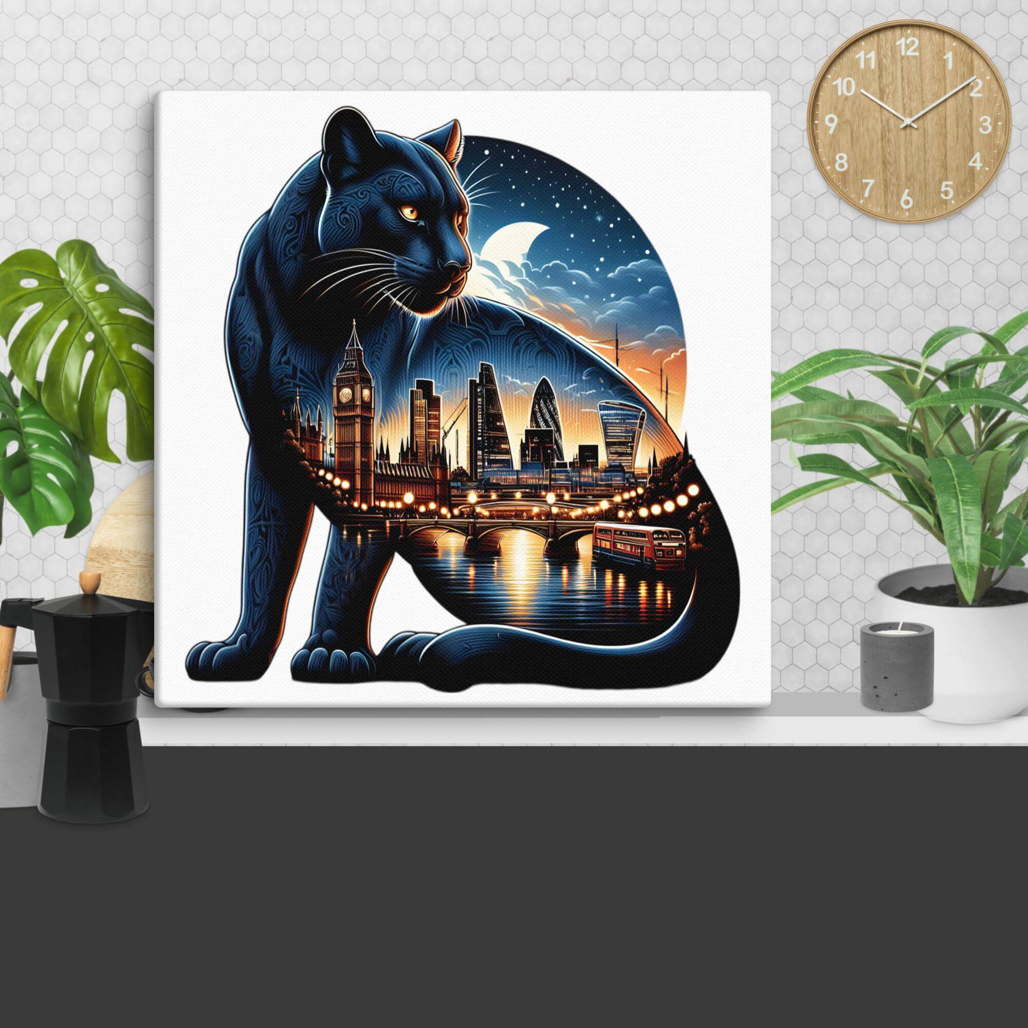 Bling Art Tribal Tattoo Canvas Print - Wall Art - London Panther - Midnight 1