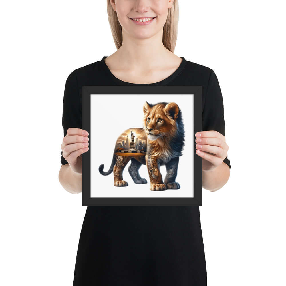 New York Lion Framed Poster: Digital Design for Home Decor and Wall Art