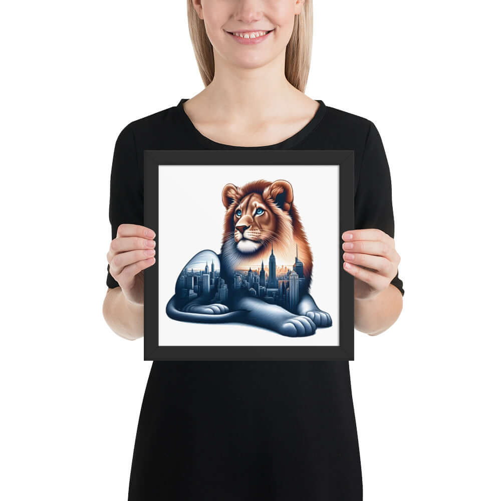 New York Lion Framed Poster: Digital Design for Home Decor and Wall Art