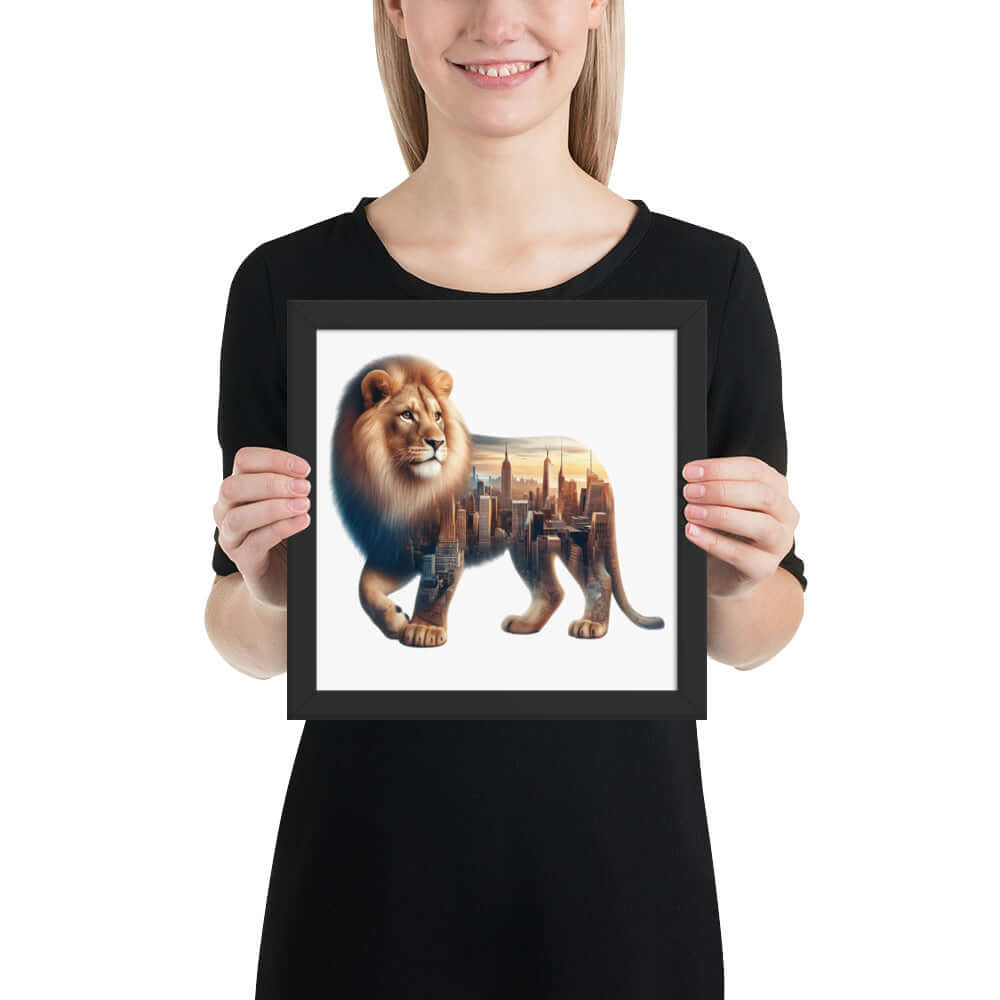New York Lion Framed Poster: Digital Design for Home Decor and Wall Art