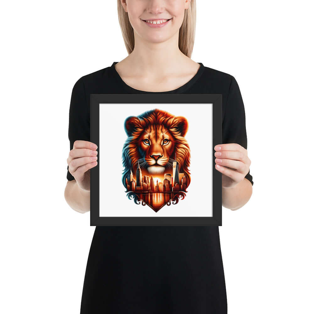 New York Lion Framed Poster: Digital Design for Home Decor and Wall Art