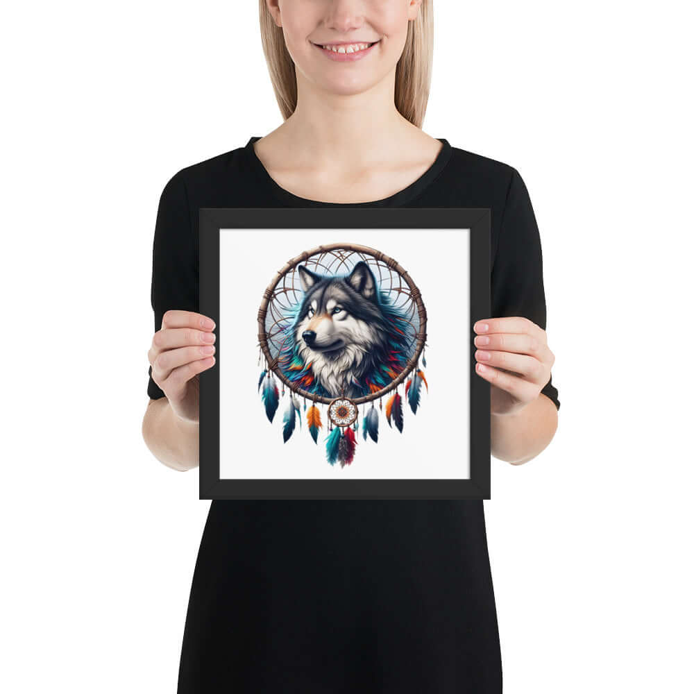 Dreamcatcher Wolf Framed Poster: Digital Design for Home Decor and Wall Art