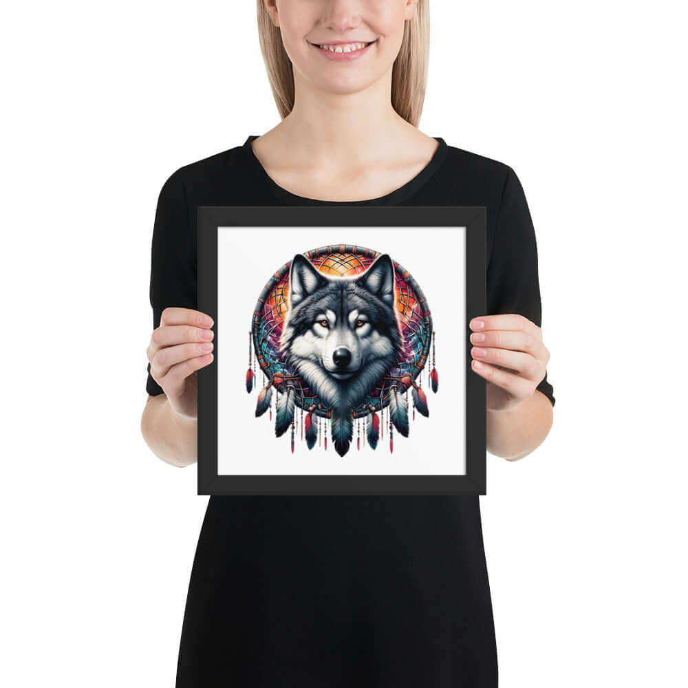 Dreamcatcher Wolf Framed Poster: Digital Design for Home Decor and Wall Art