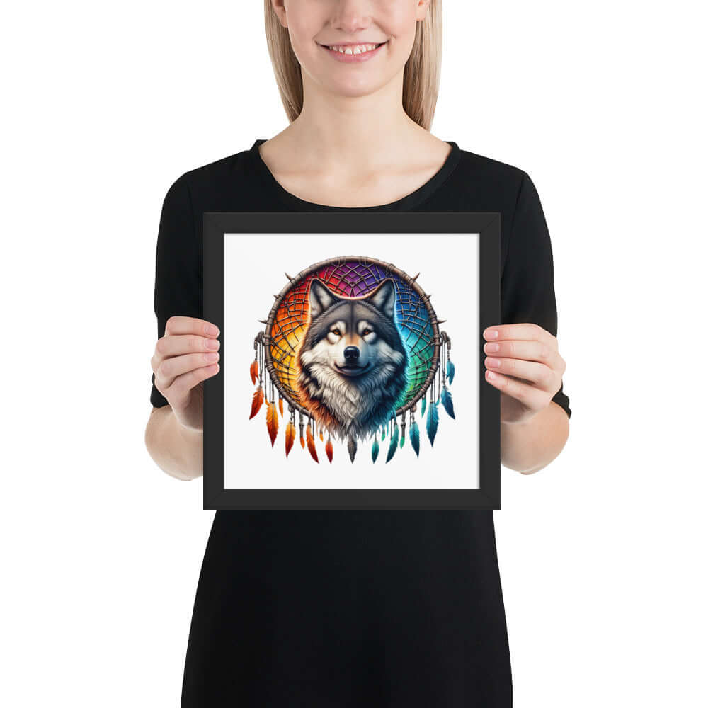 Dreamcatcher Wolf Framed Poster: Digital Design for Home Decor and Wall Art