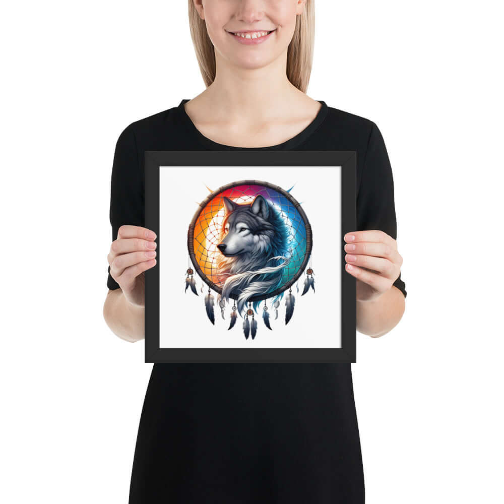 Dreamcatcher Wolf Framed Poster: Digital Design for Home Decor and Wall Art