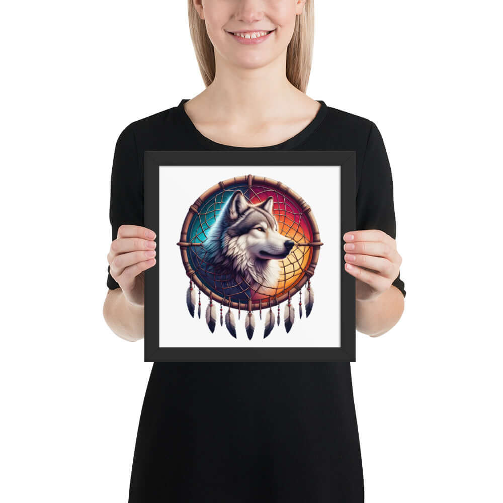 Dreamcatcher Wolf Framed Poster: Digital Design for Home Decor and Wall Art