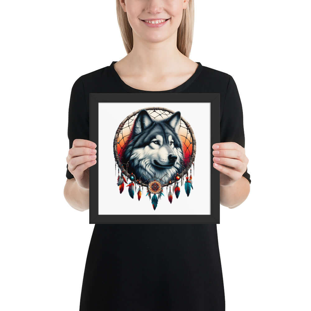 Dreamcatcher Wolf Framed Poster: Digital Design for Home Decor and Wall Art