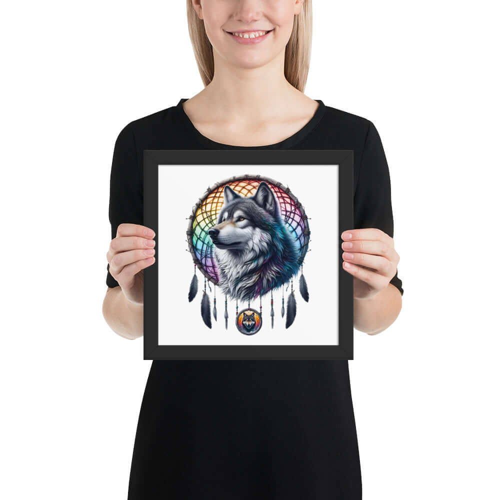 Dreamcatcher Wolf Framed Poster: Digital Design for Home Decor and Wall Art
