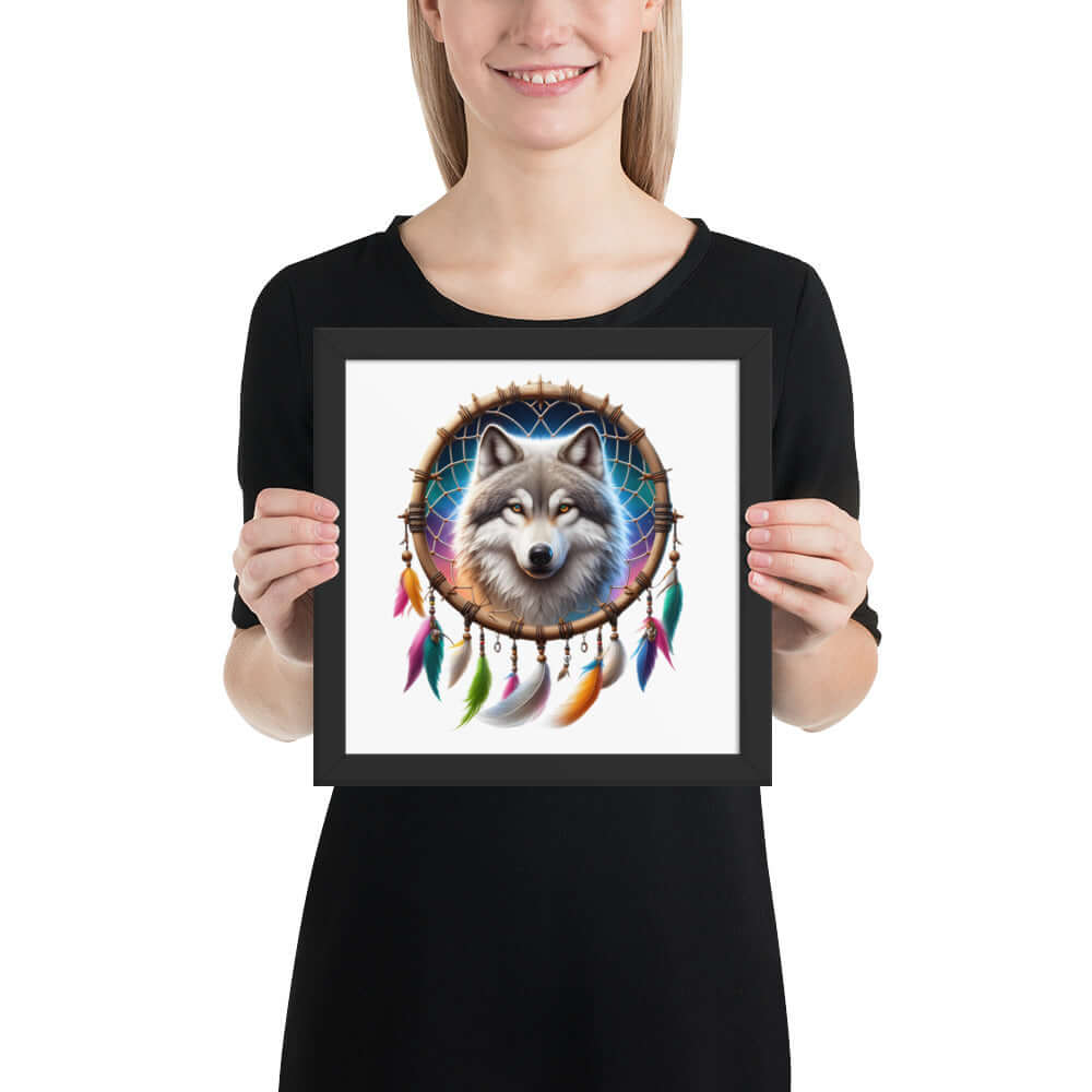Dreamcatcher Wolf Framed Poster: Digital Design for Home Decor and Wall Art