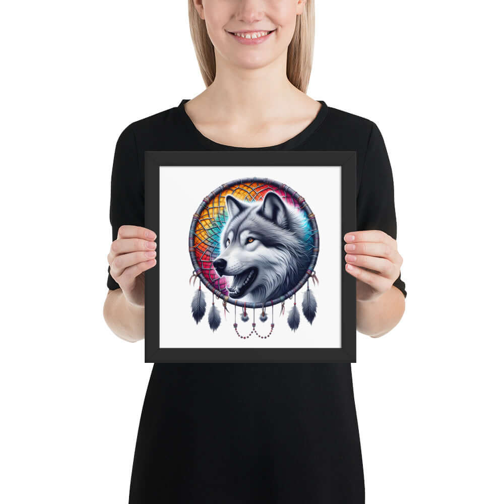 Dreamcatcher Wolf Framed Poster: Digital Design for Home Decor and Wall Art