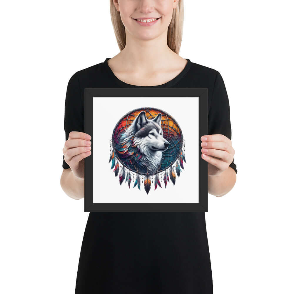 Dreamcatcher Wolf Framed Poster: Digital Design for Home Decor and Wall Art