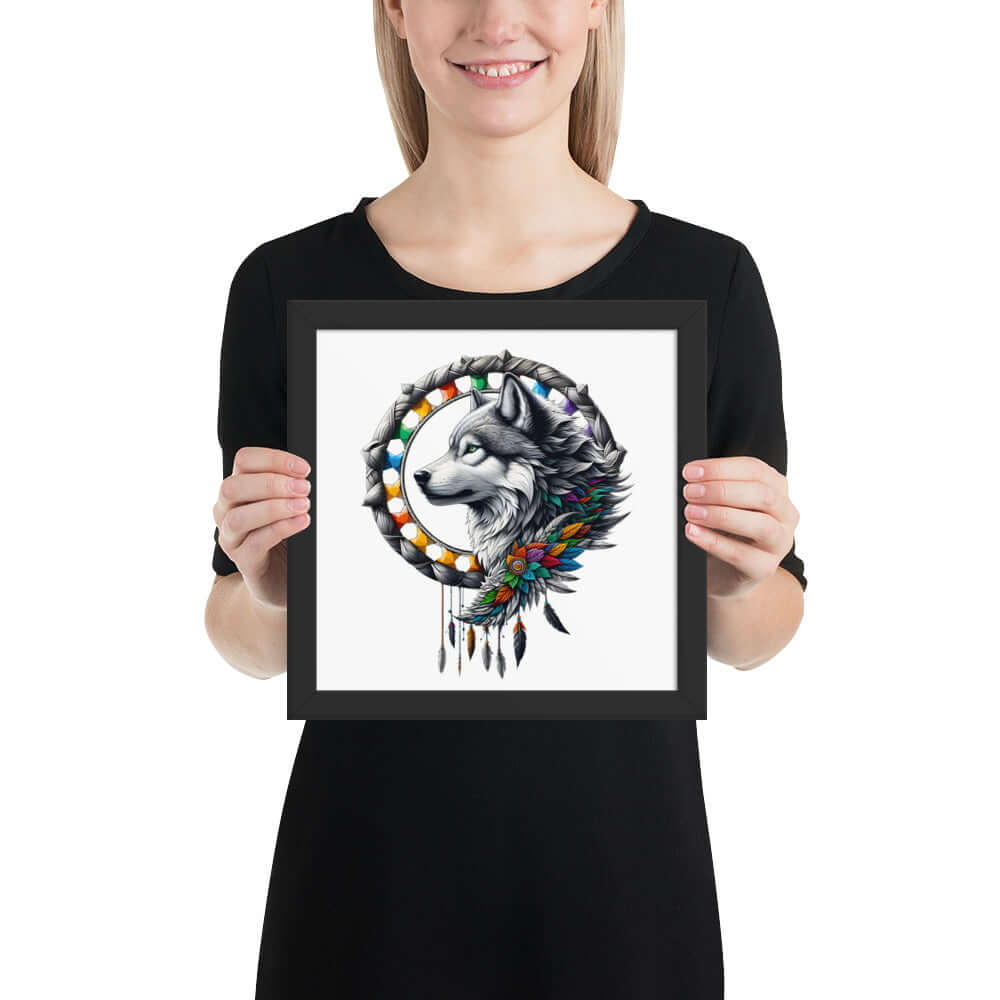 Dreamcatcher Wolf Framed Poster: Digital Design for Home Decor and Wall Art