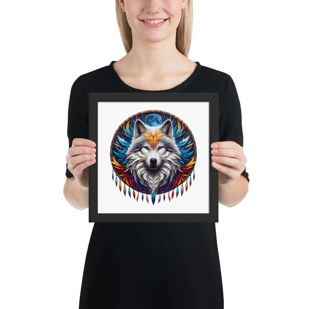 Dreamcatcher Wolf Framed Poster: Digital Design for Home Decor and Wall Art