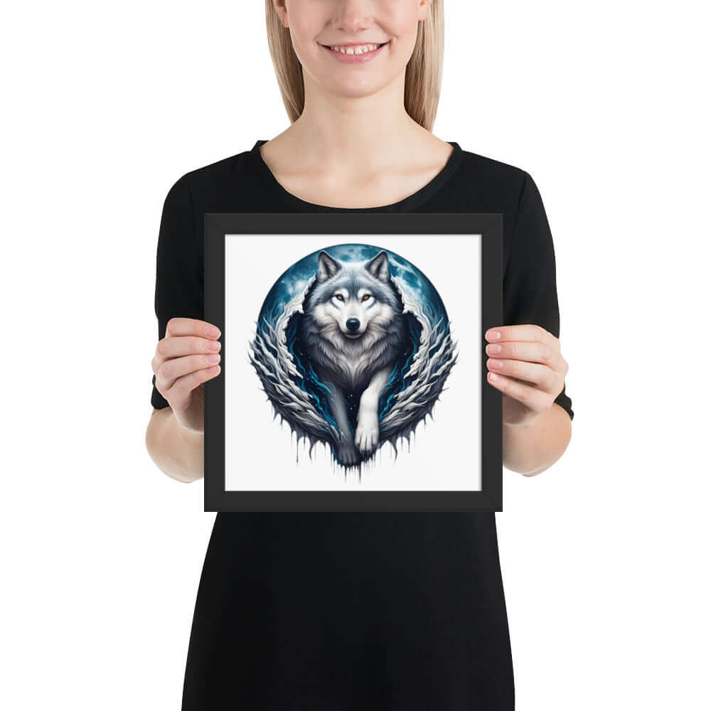 Moon Wolf Framed Poster: Digital Design for Home Decor and Wall Art