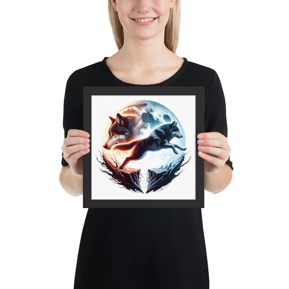 Moon Wolf Framed Poster: Digital Design for Home Decor and Wall Art