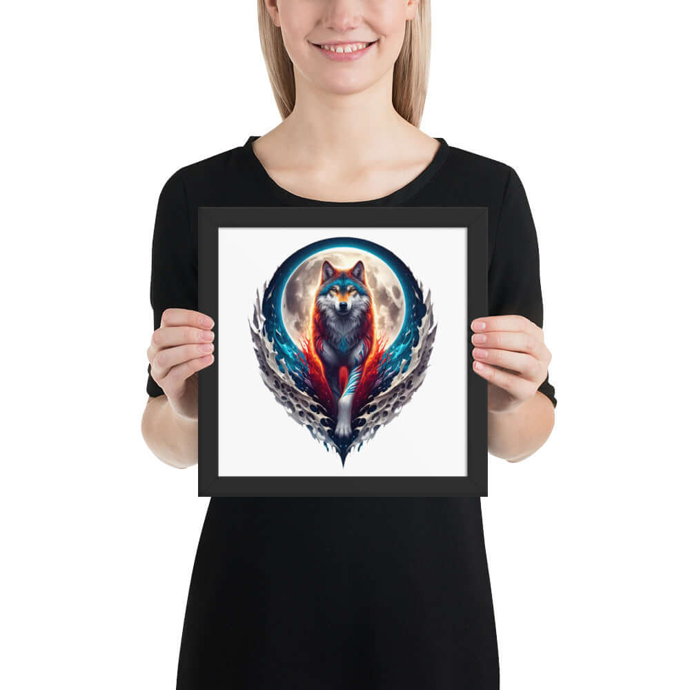 Moon Wolf Framed Poster: Digital Design for Home Decor and Wall Art
