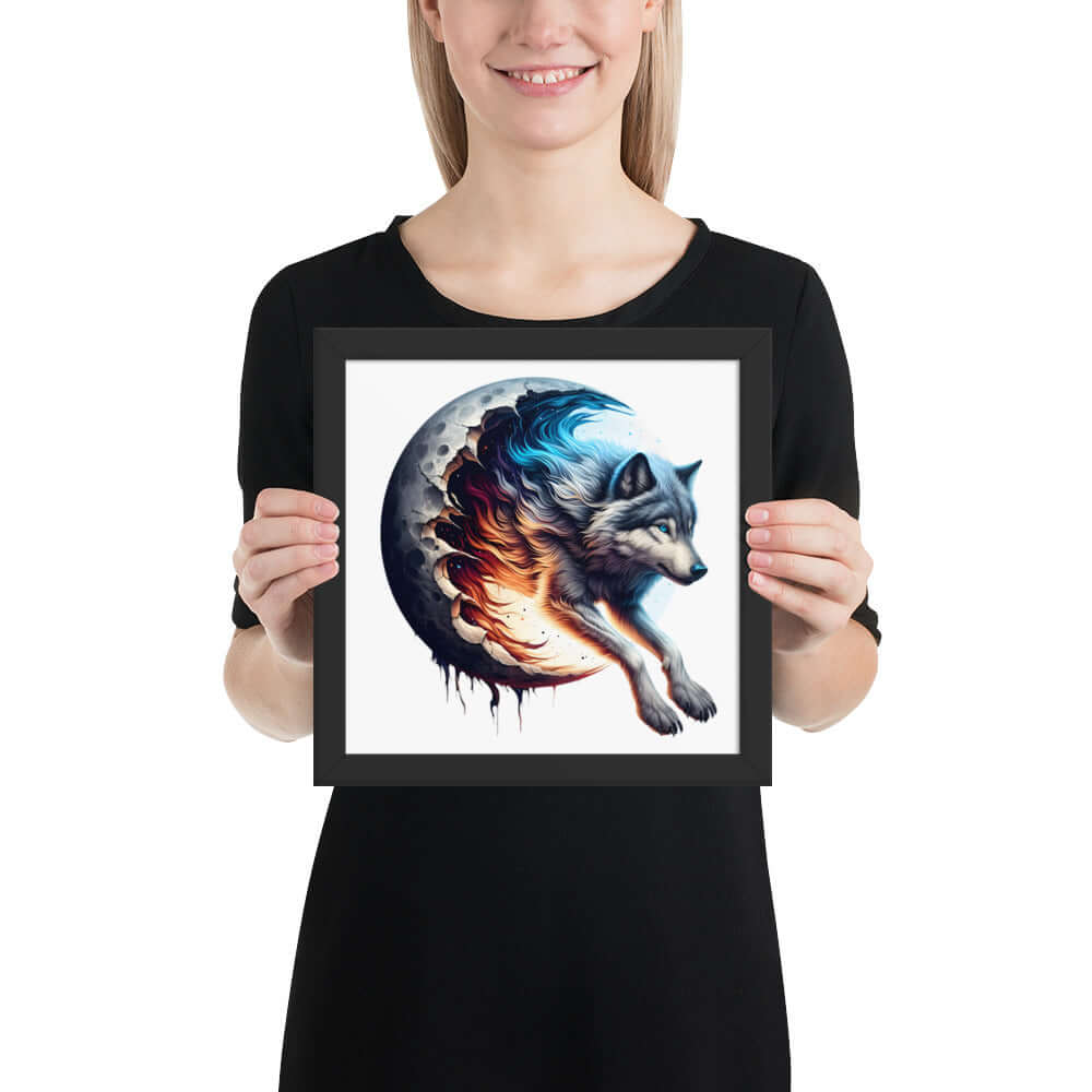 Moon Wolf Framed Poster: Digital Design for Home Decor and Wall Art