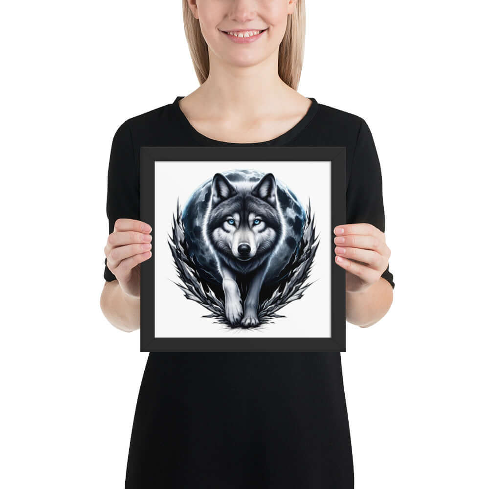 Moon Wolf Framed Poster: Digital Design for Home Decor and Wall Art