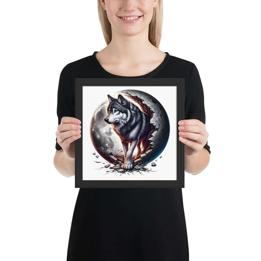 Moon Wolf Framed Poster: Digital Design for Home Decor and Wall Art