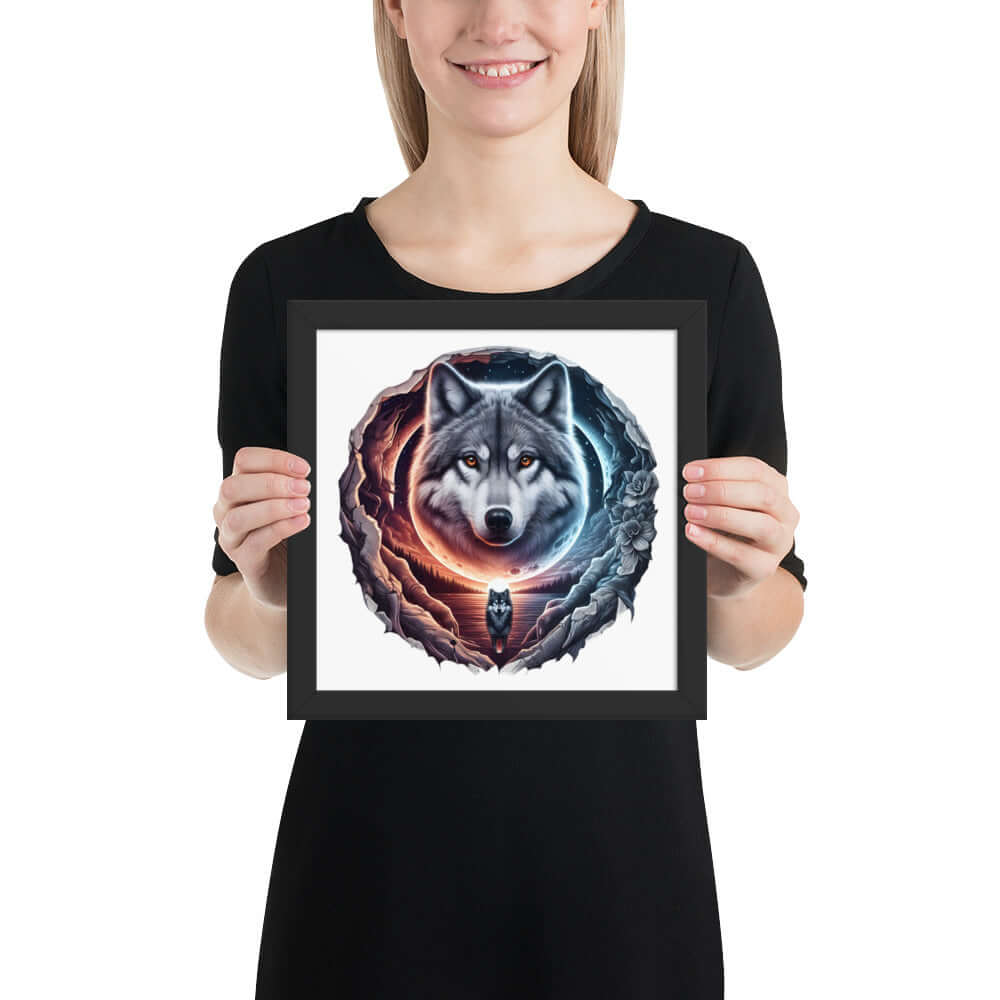 Moon Wolf Framed Poster: Digital Design for Home Decor and Wall Art