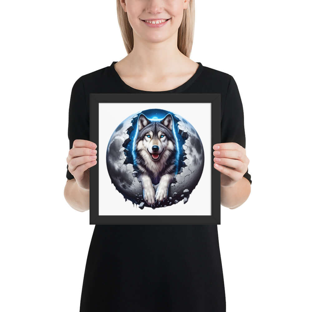 Moon Wolf Framed Poster: Digital Design for Home Decor and Wall Art