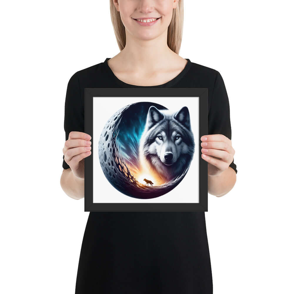 Moon Wolf Framed Poster: Digital Design for Home Decor and Wall Art
