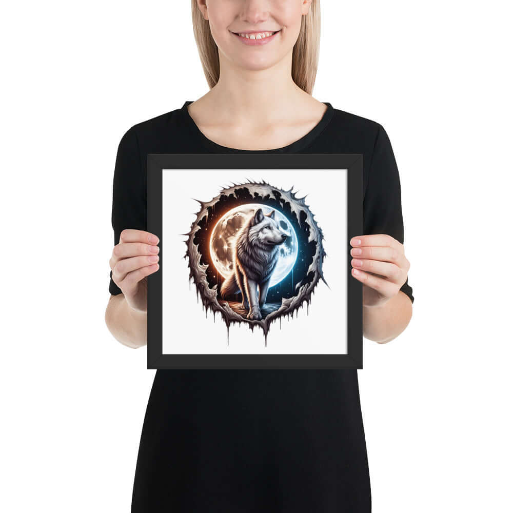 Moon Wolf Framed Poster: Digital Design for Home Decor and Wall Art