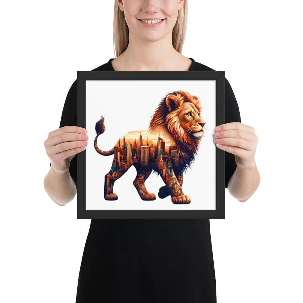 New York Lion Framed Poster: Digital Design for Home Decor and Wall Art