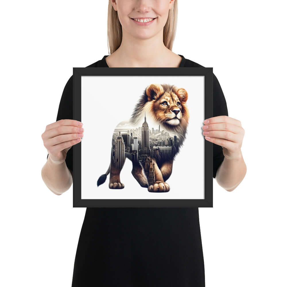 New York Lion Framed Poster: Digital Design for Home Decor and Wall Art