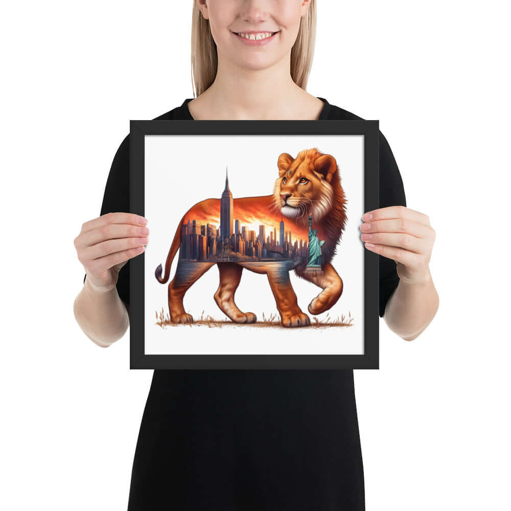 New York Lion Framed Poster: Digital Design for Home Decor and Wall Art