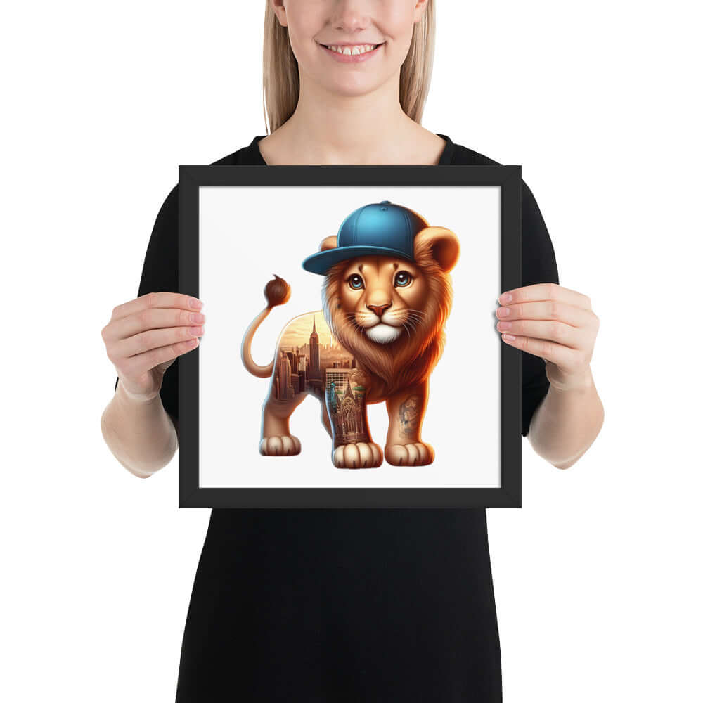 New York Lion Framed Poster: Digital Design for Home Decor and Wall Art
