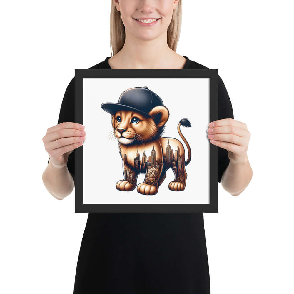 New York Lion Framed Poster: Digital Design for Home Decor and Wall Art