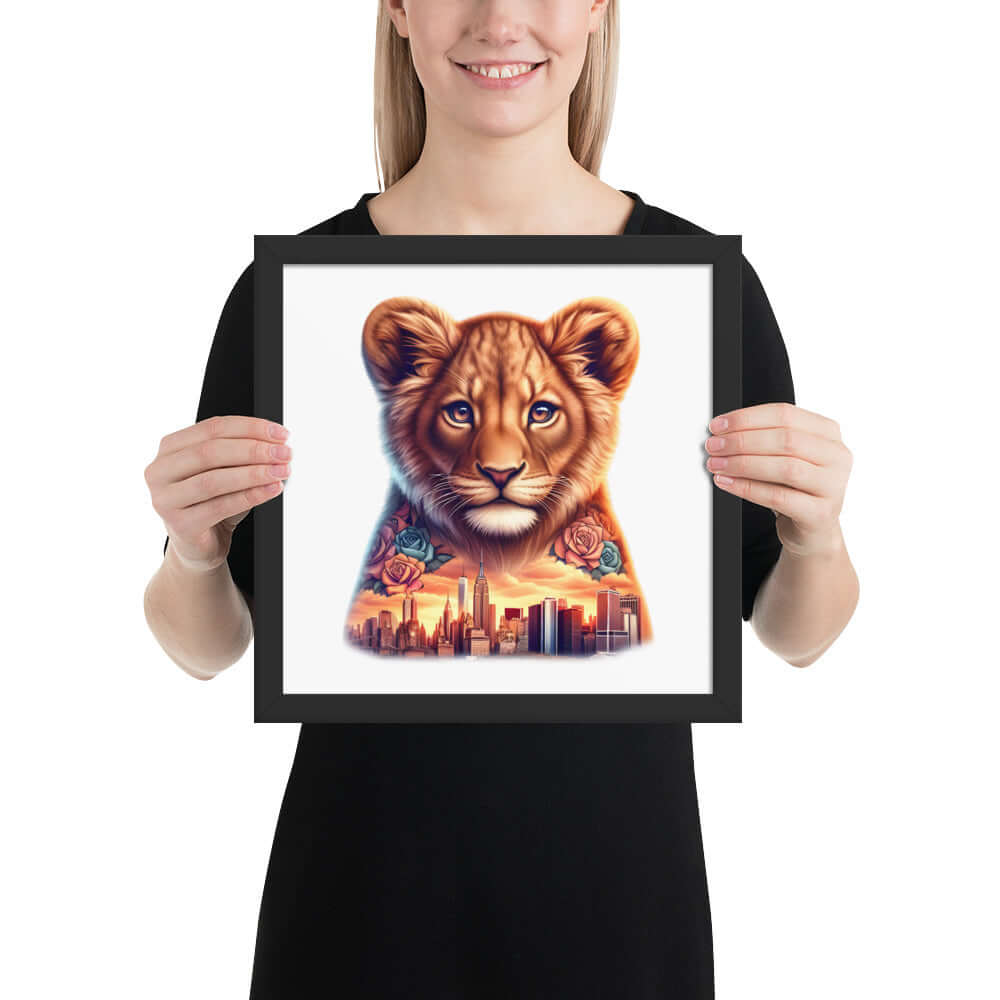 New York Lion Framed Poster: Digital Design for Home Decor and Wall Art
