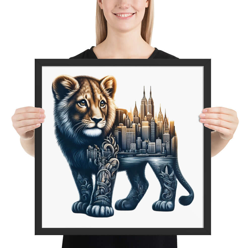 New York Lion Framed Poster: Digital Design for Home Decor and Wall Art
